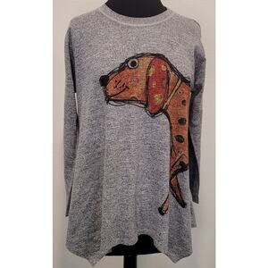 Inoah Clifford USA Gray Blouse Doodle Print S Whimsi Art to Wear Boho Creative